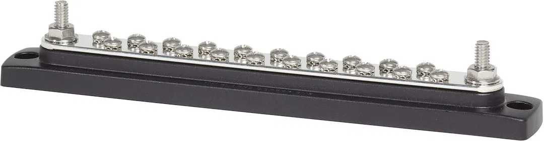 2302-BSS – BLUE SEA Busbar, Common Busbar 20 Stud Terminal/ 2 Screw Terminal 300 Volts AC/ 48 Volts DC 130 Amps AC/ 1...